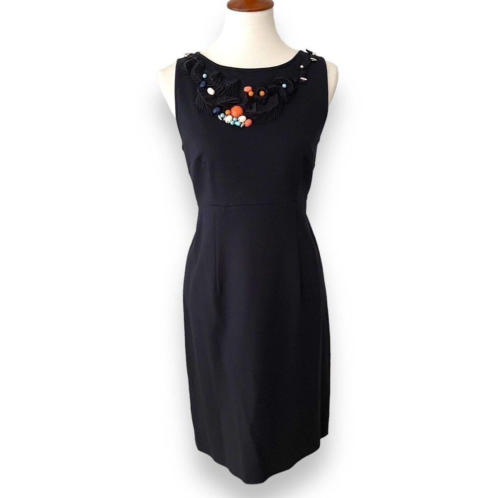 Chetta B Sunhee Navy Blue Beaded Sleeveless Sheath Dress Size 8